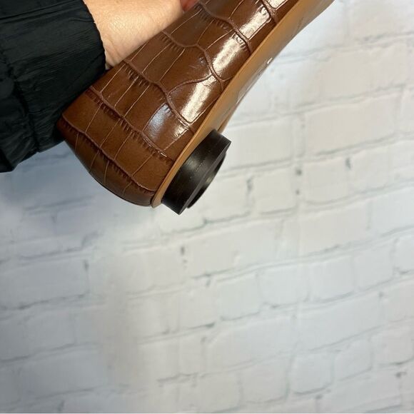 NEW Everlane brown croc embossed leather square toe circle heel ballet flats 7.5 - Picture 5 of 10
